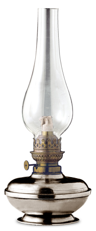 Petroleumlampe, Grau, Zinn und Glas, cm h 30
