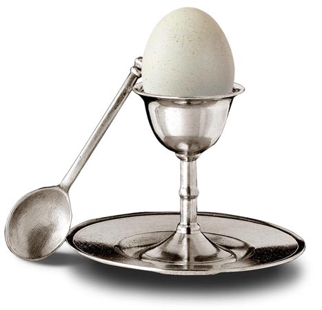 Cupa pentru oua cu lingurita si farfurioara, gri, Cositor, cm h 8