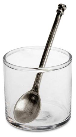 Portasale con cucchiaio, grigio, Metallo (Peltro) e cristallo senza piombo, cm Ø 5