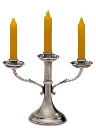 Candeliere 3 fiamme, grigio, Metallo (Peltro), cm h 21