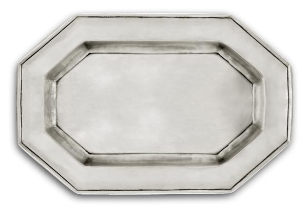 Octagonal tray, grey, Pewter, cm 34,5 x 24