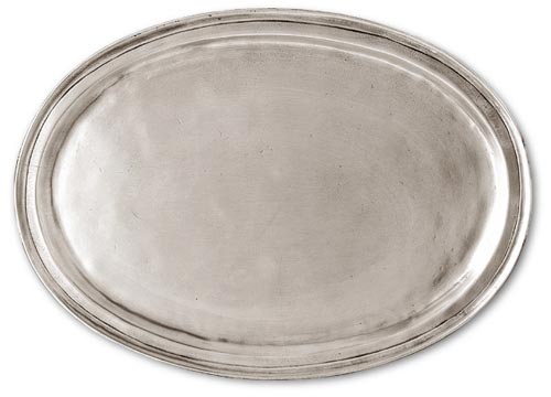 Metall Tablett oval, Grau, Zinn, cm 36,5x26