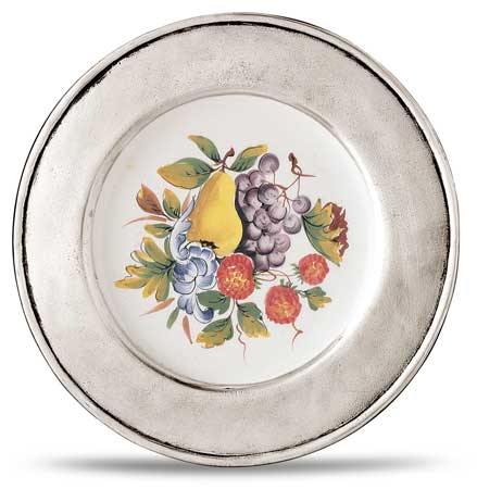 Decorative wall plate, grey and White, Pewter and Ceramic, cm Ø 23