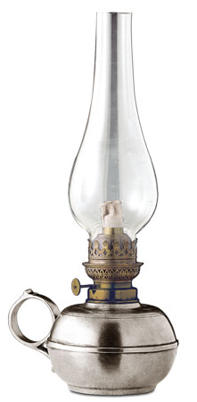 Petroleum Lampe, Grau, Zinn und Glas, cm h 30