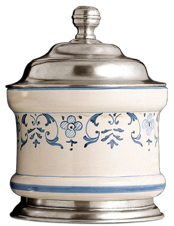 Krukke med tinnlokk, grå og hvit, Tinn og Keramikk, cm 13xh19 cl 70