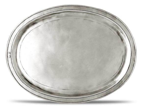 Oval incised tray/lg., gri, Cositor, cm 38x28
