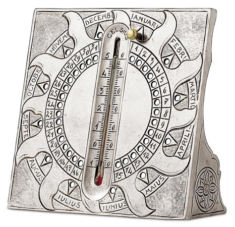 Ημερολόγιο επιτραπέζιο με θερμόμετρο, Γκρι, κασσίτερος και γυαλί, cm 14x14
