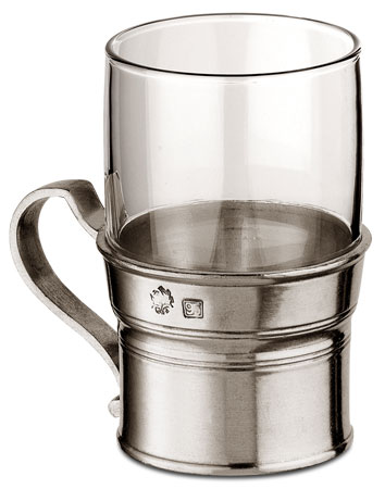 Trinkglas mit henkel, Grau, Zinn und Glas, cm h 10 x cl 22,5