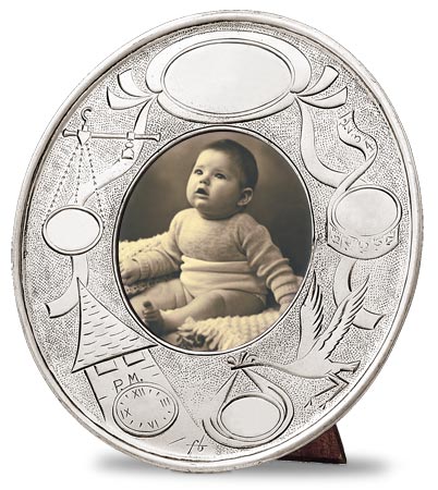 Baby picture frame, grey, Pewter and Glass, cm Ø 18 - photo format Ø9