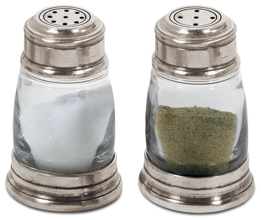 Salt & pepper shaker set, grey, Pewter and lead-free Crystal glass, cm h 8,5