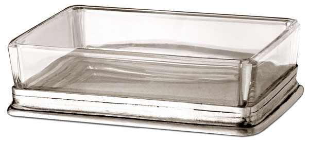 Smørfat i glass / såpeskål, grå, Tinn og Glass, cm 12,5x9,5