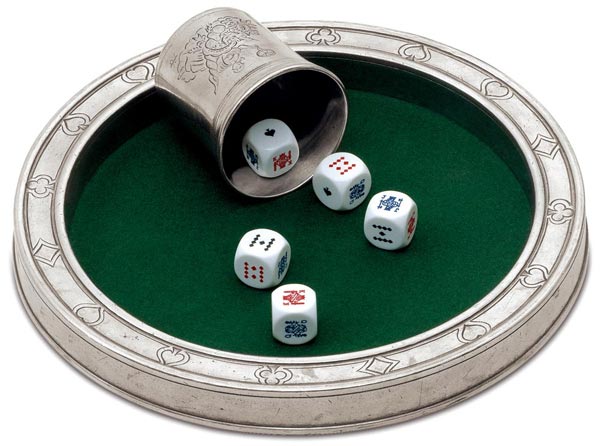 Dice-set boardgame, grey and green, Pewter, cm Ø 24