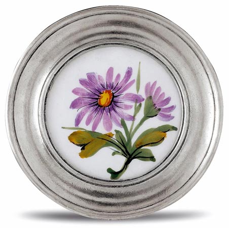 Decorative wall plate, grey and White, Pewter and Ceramic, cm Ø 10,5