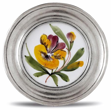 Decorative wall plate, grey and White, Pewter and Ceramic, cm Ø 10,5