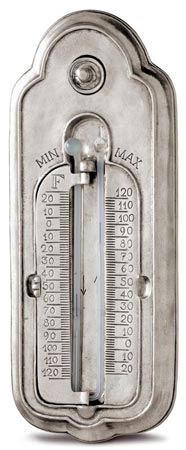 Min Max Thermometer mit 2 Skalen (Quecksilberfreie), Grau, Zinn und Glas, cm 25x10,5