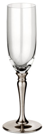 Copa champaña, gris, Estaño y Cristal, cm h 23 x cl 19