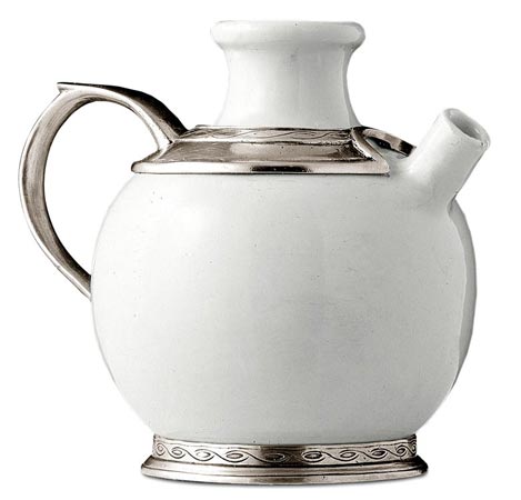 Brocca vino, grigio e bianco, Metallo (Peltro) e Ceramica, cm h 15