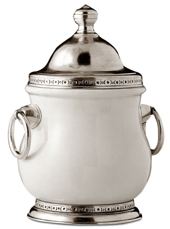 Pot de conservation, gris et blanc, étain et Céramique, cm h 21 lt 1