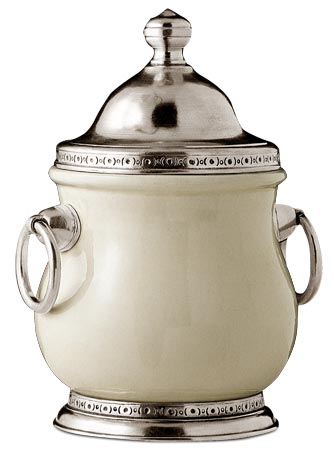 Pot de conservation, gris et blanc, étain et Céramique, cm h 19,5 cl 70