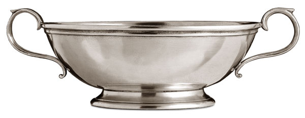 Low footed bowl with handles, grey, Pewter, cm Ø 25