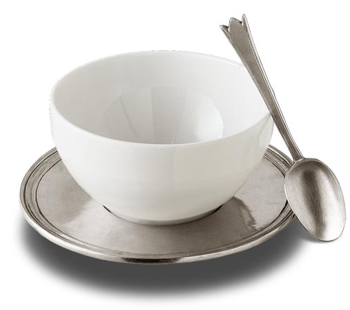 Breakfast set, grey and White, Pewter and Ceramic, cm h 8 x cl 65