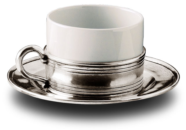 Cappuccino - tea  with saucer, grey and White, Pewter and Ceramic, cm Ø 8,5