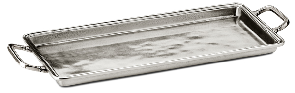 Vassoio rettangolare con manici, grigio, Metallo (Peltro), cm 29x13,5