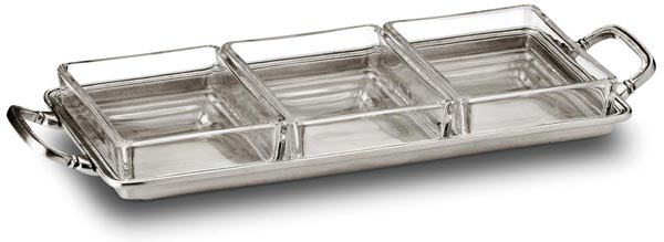 Crudites tray, grey, Pewter and Glass, cm 29x13,5