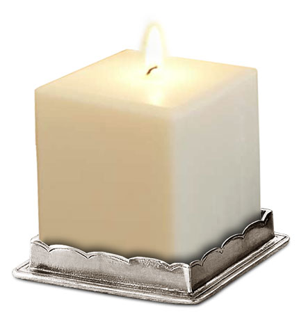 Βάση κεριού με κερί τετράγωνη, Γκρι, κασσίτερος, cm 7,5x7.5