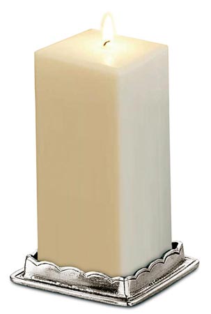Βάση κεριού με κερί τετράγωνη, Γκρι, κασσίτερος, cm 5x5