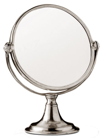 Καθρέφτης επιτράπεζιος, Γκρι, κασσίτερος και γυαλί, cm Ø20xh31