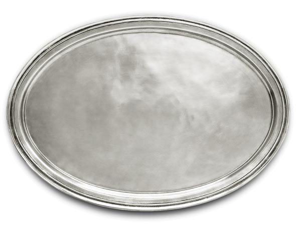 Metall-Tablett oval, Grau, Zinn, cm 52x36,5