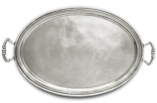 Tablett oval mit Henkel, Grau, Zinn, cm 52x36,5