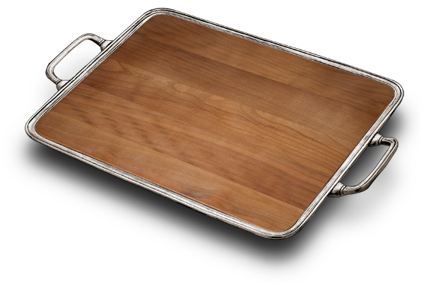 Cheese tray with handles, grey and red, Pewter and Wood, cm 38 x 31