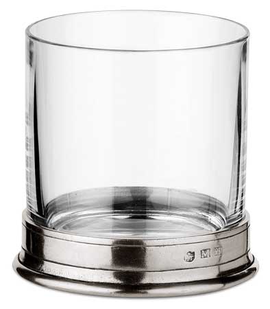 Double old fashioned glass, grey, Pewter and lead-free Crystal glass, cm h 9,7 cl. 42