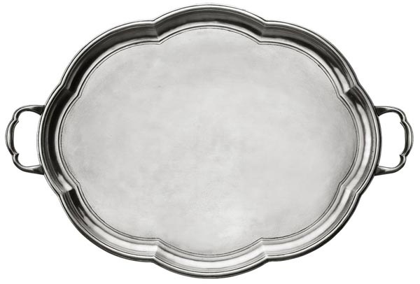 Oval tray with handles, grey, Pewter, cm 50 x 40