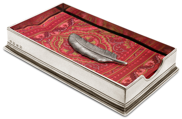 Feather horizontal napkin holder, gri și roșu, Cositor și Lemn, cm 23,5x13,5xh4
