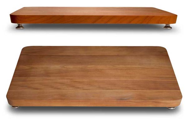 Schneidbrett Holz (Kirschholz), Grau und rot, Zinn und Holz, cm 42 x 33 x h 2,1