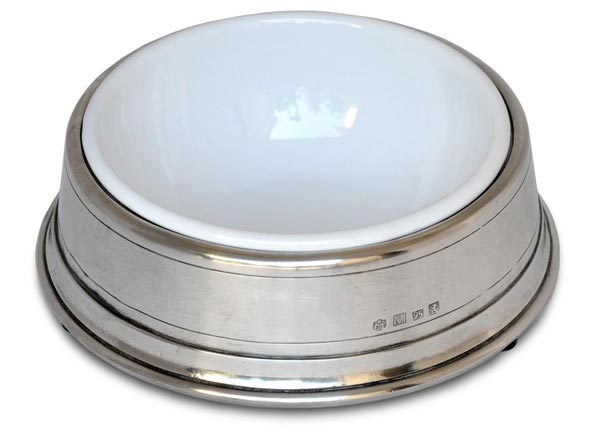Pet bowl, grey and bianco, Pewter and Stainless steel, cm Ø 18 x h 6 (ins Ø 14)