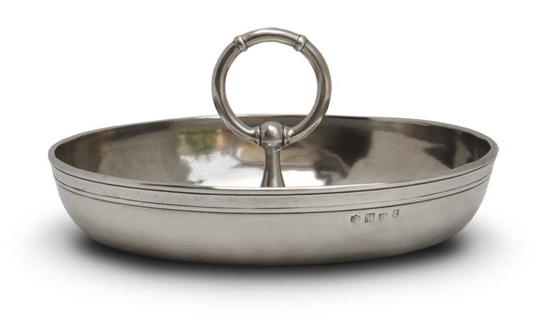 Bowl with central handle, grey, Pewter, cm Ø21,5 x h 10