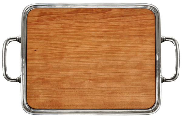 チーズカッティングボード・トレイ, グレー および 赤, ピューター および 木材, cm 24 x 19.5