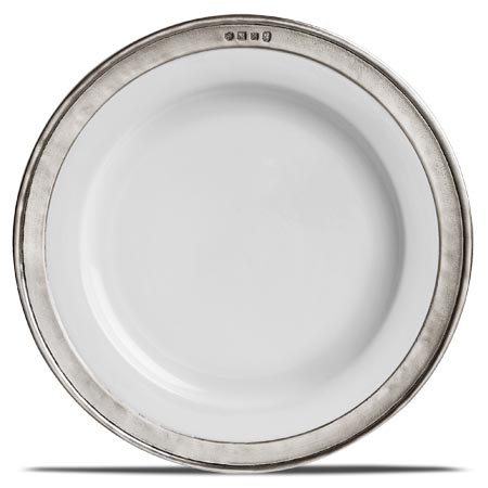 Piatto piano, grigio e bianco, Metallo (Peltro) e Ceramica, cm Ø 27,5