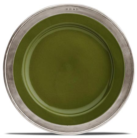 Piatto piano - verde, grigio e verde, Metallo (Peltro) e Ceramica, cm Ø 27,5