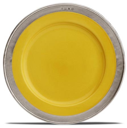 Πιάτο ρηχό-κίτρινο, Γκρι και κίτρινος, κασσίτερος και πηλός, cm Ø 27,5