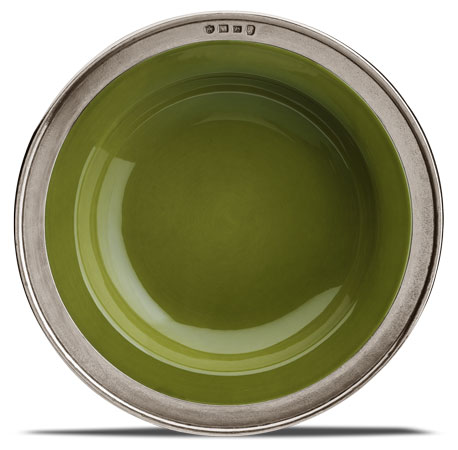 Piatto fondo - verde, grigio e verde, Metallo (Peltro) e Ceramica, cm Ø 24