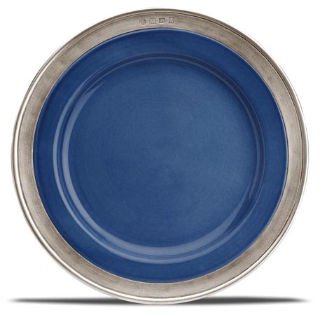 Dessertteller blau mit Ring aus Metall, Grau und blau, Zinn und Keramik, cm Ø 22
