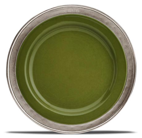 Dessertteller grün mit Ring aus Metall, Grau und grün, Zinn und Keramik, cm Ø 22