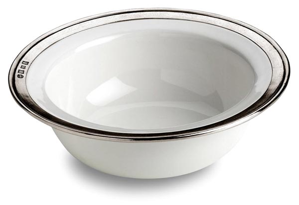Skål med tinnkant, grå og hvit, Tinn og Keramikk, cm Ø 20
