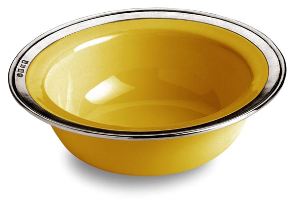 Ciotola cereali, grigio e giallo, Metallo (Peltro) e Ceramica, cm Ø 20