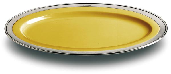 Oval serving platter - gold, grey and yellow, Pewter and Ceramic, cm 57x38